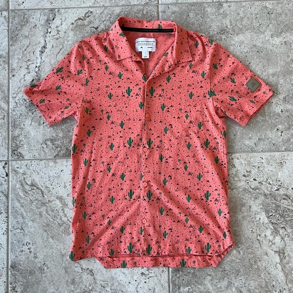 Adidas Adicross Golf Desert Button Up Short Sleeve Shirt in Coral Fusion, size S - Picture 10 of 11